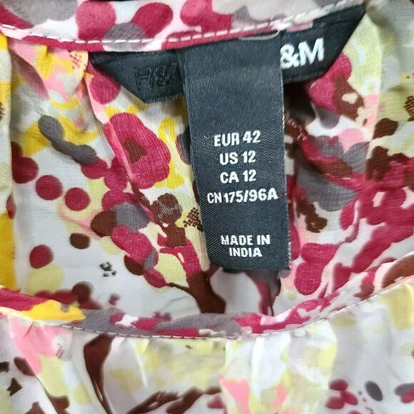 H&M Womens Blouse Multi-Color Size 12 100% Polyester Long Sleeve Buttons Pullon - Picture 6 of 12